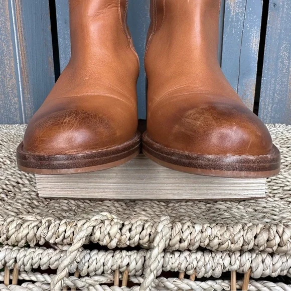 J. Crew Knee High Stacked-Heel Leather Boots Burnished Sand Sz 10.5 - Picture 6 of 16